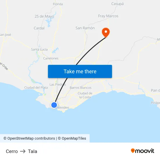 Cerro to Tala map
