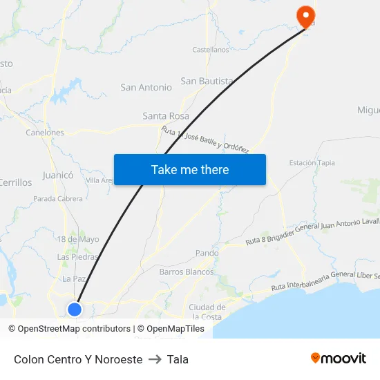 Colon Centro Y Noroeste to Tala map