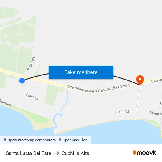 Santa Lucía Del Este to Cuchilla Alta map