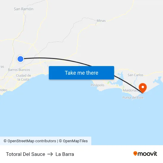 Totoral Del Sauce to La Barra map