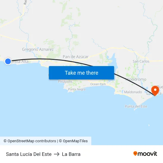 Santa Lucía Del Este to La Barra map