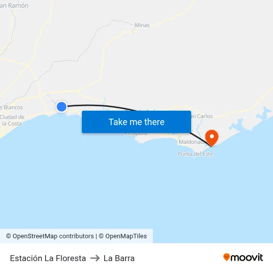 Estación La Floresta to La Barra map