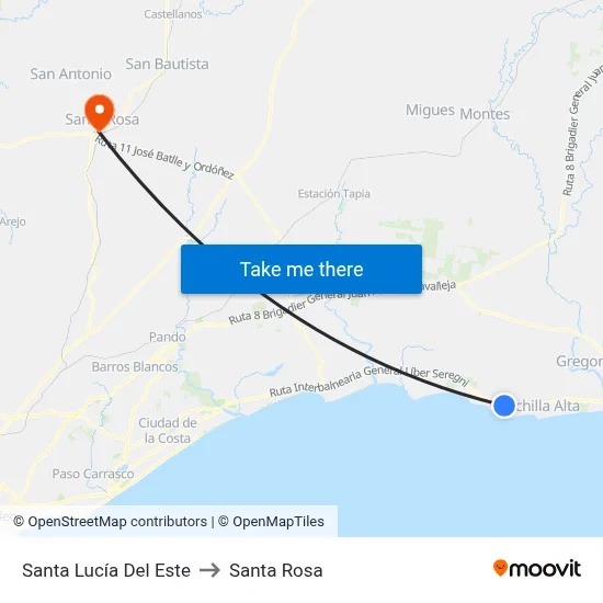 Santa Lucía Del Este to Santa Rosa map