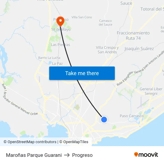 Maroñas Parque Guarani to Progreso map