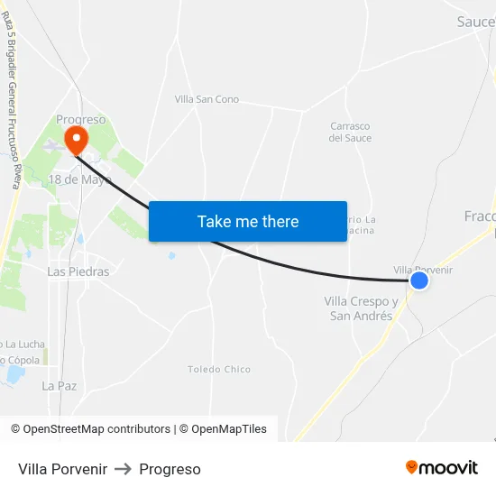 Villa Porvenir to Progreso map