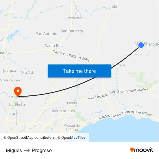 Migues to Progreso map