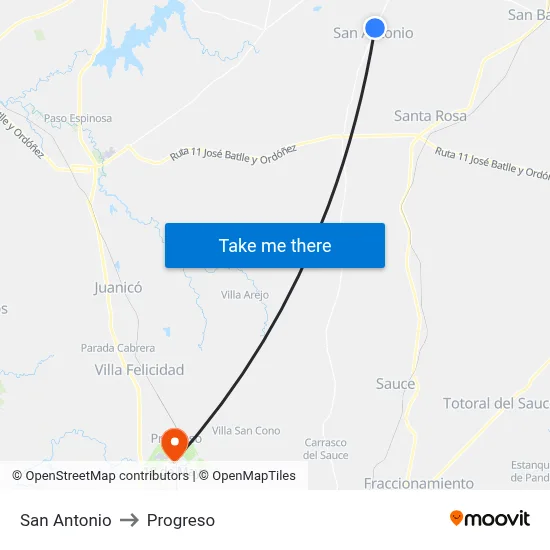 San Antonio to Progreso map