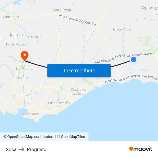 Soca to Progreso map