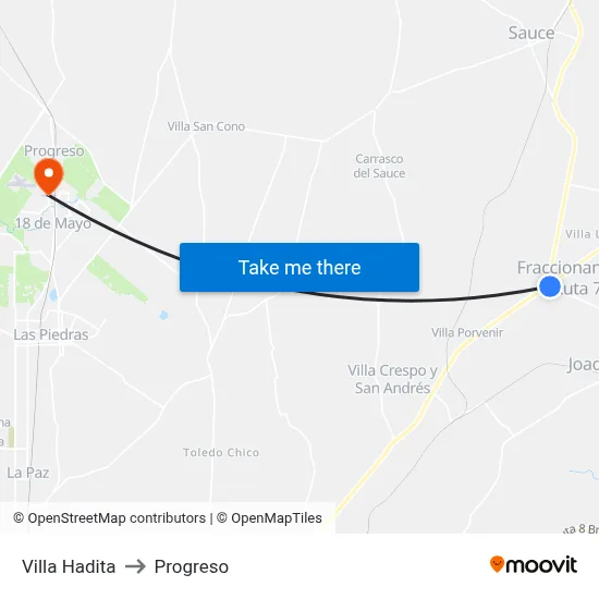 Villa Hadita to Progreso map