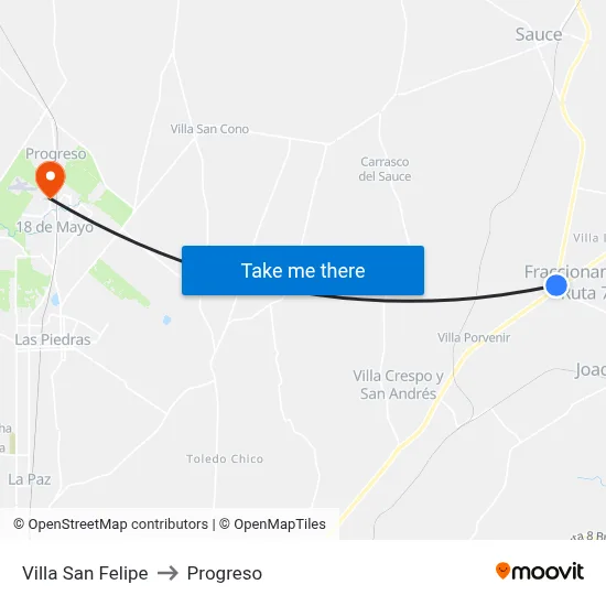 Villa San Felipe to Progreso map