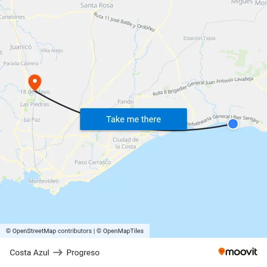 Costa Azul to Progreso map