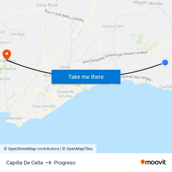 Capilla De Cella to Progreso map
