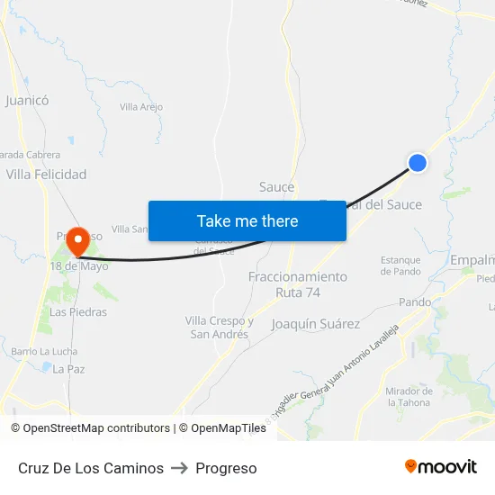 Cruz De Los Caminos to Progreso map