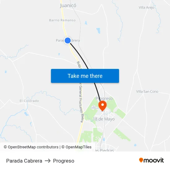 Parada Cabrera to Progreso map