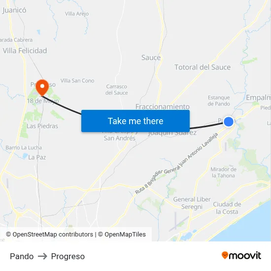 Pando to Progreso map