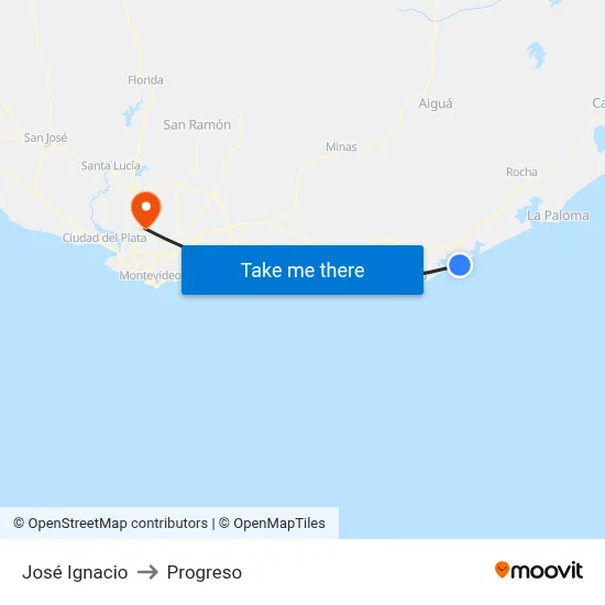 José Ignacio to Progreso map