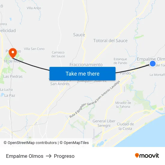 Empalme Olmos to Progreso map