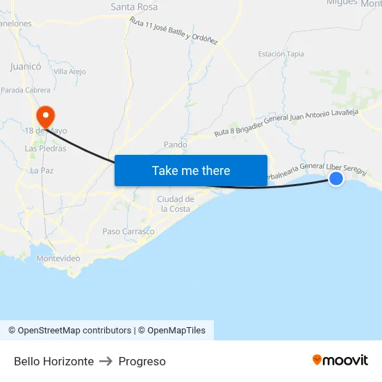 Bello Horizonte to Progreso map