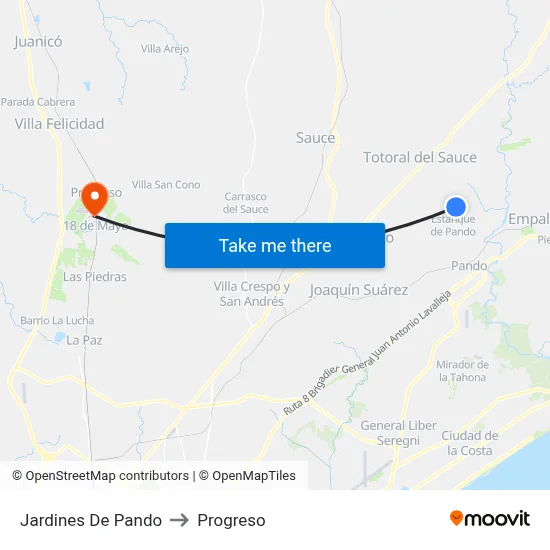 Jardines De Pando to Progreso map
