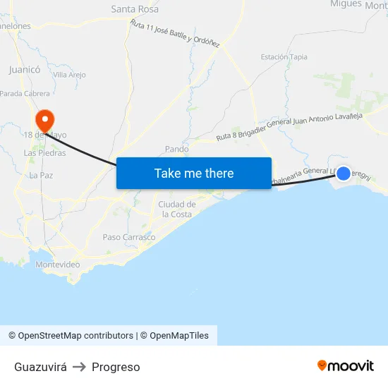 Guazuvirá to Progreso map