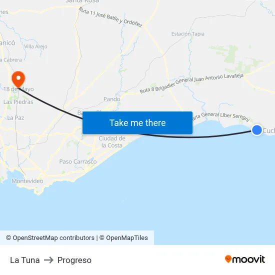 La Tuna to Progreso map
