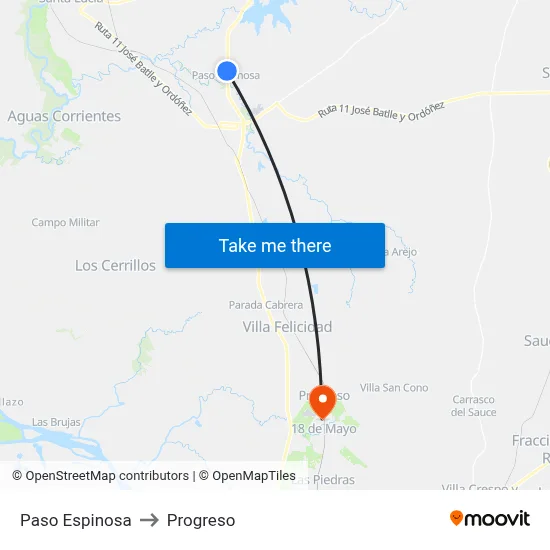 Paso Espinosa to Progreso map