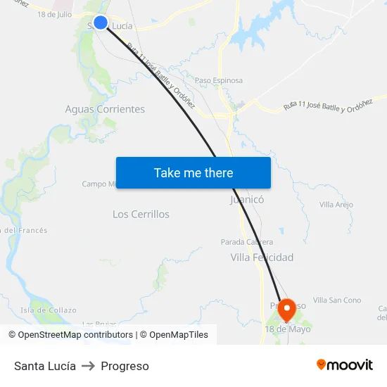 Santa Lucía to Progreso map