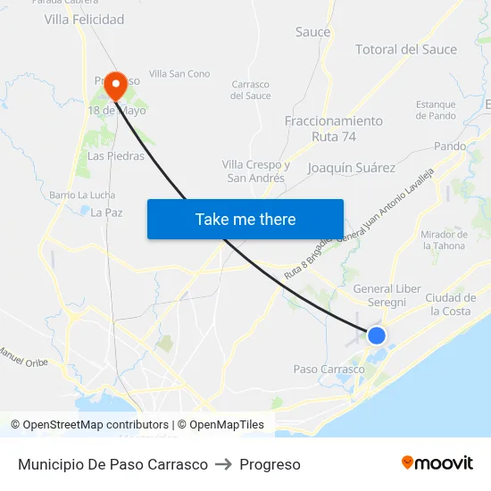 Municipio De Paso Carrasco to Progreso map