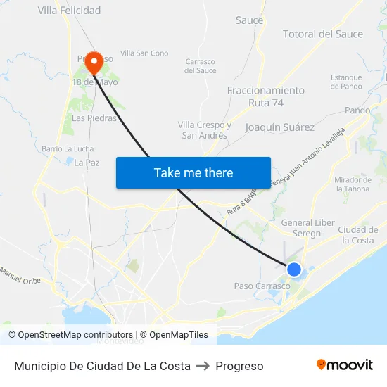 Municipio De Ciudad De La Costa to Progreso map