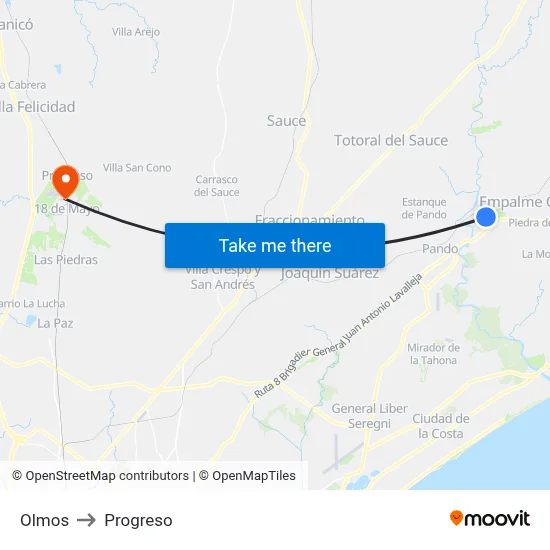 Olmos to Progreso map