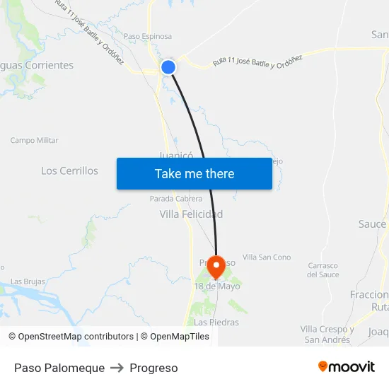 Paso Palomeque to Progreso map