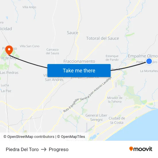 Piedra Del Toro to Progreso map