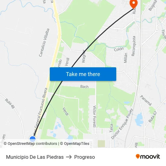 Municipio De Las Piedras to Progreso map