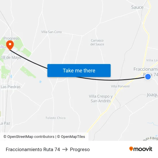 Fraccionamiento Ruta 74 to Progreso map