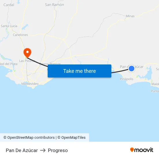 Pan De Azúcar to Progreso map