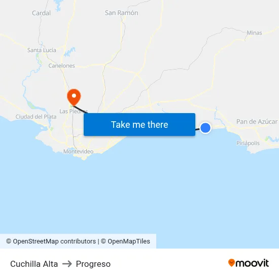 Cuchilla Alta to Progreso map