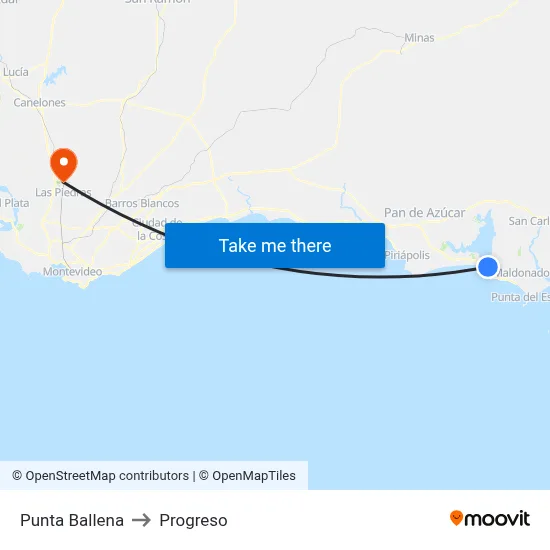 Punta Ballena to Progreso map