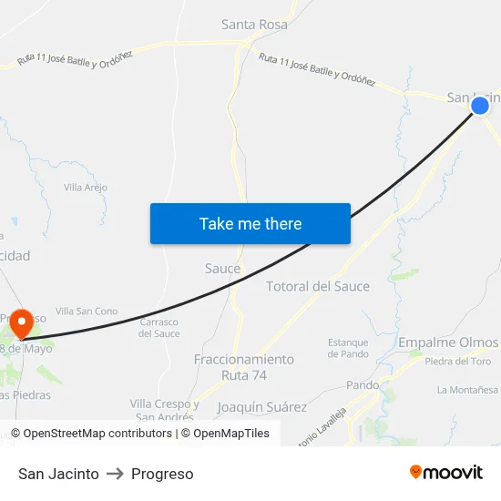 San Jacinto to Progreso map
