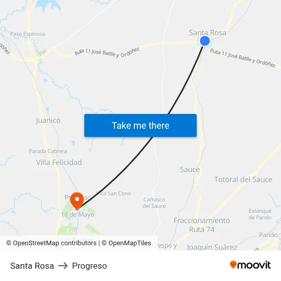 Santa Rosa to Progreso map