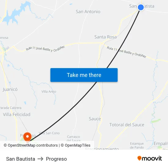 San Bautista to Progreso map