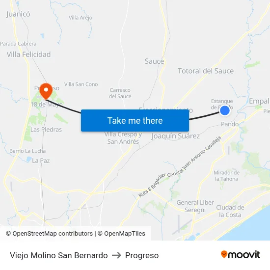 Viejo Molino San Bernardo to Progreso map