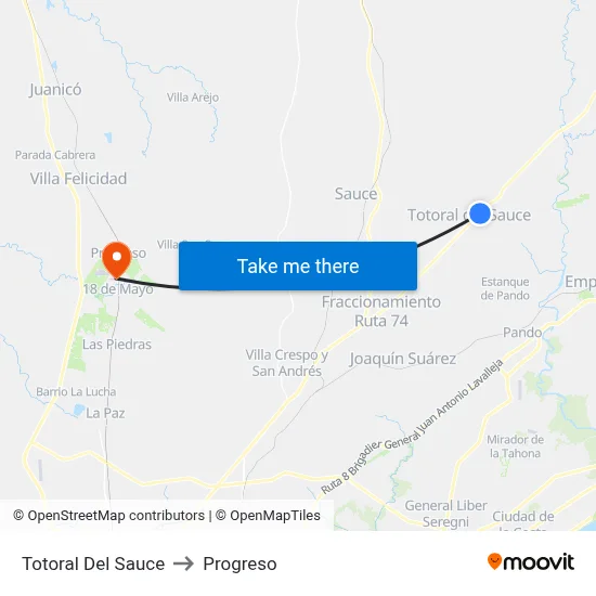 Totoral Del Sauce to Progreso map