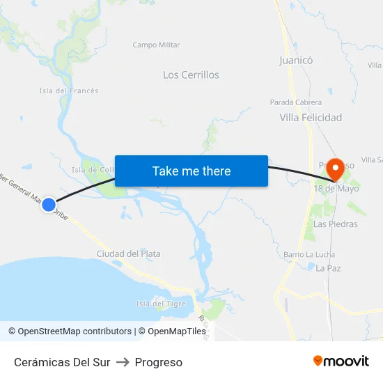 Cerámicas Del Sur to Progreso map