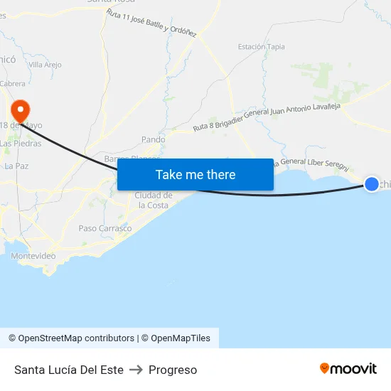 Santa Lucía Del Este to Progreso map