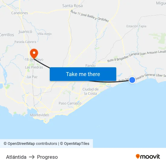 Atlántida to Progreso map