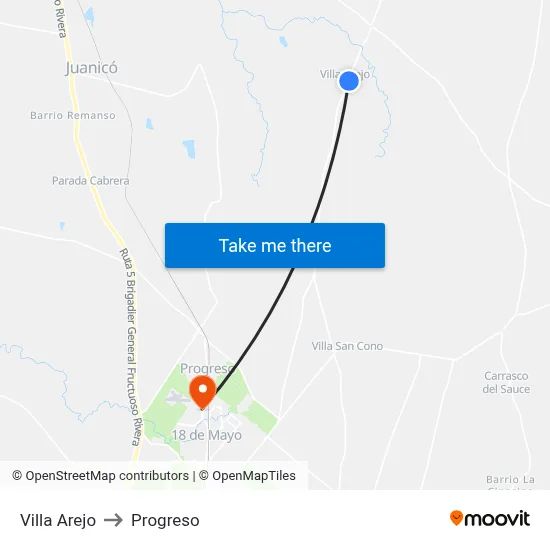 Villa Arejo to Progreso map