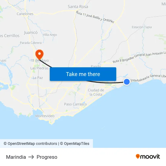 Marindia to Progreso map