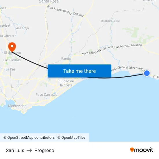 San Luis to Progreso map