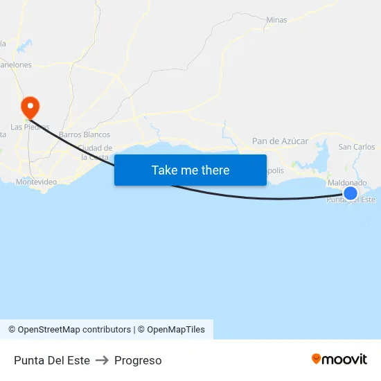 Punta Del Este to Progreso map