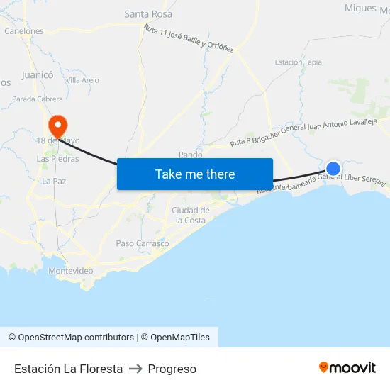 Estación La Floresta to Progreso map
